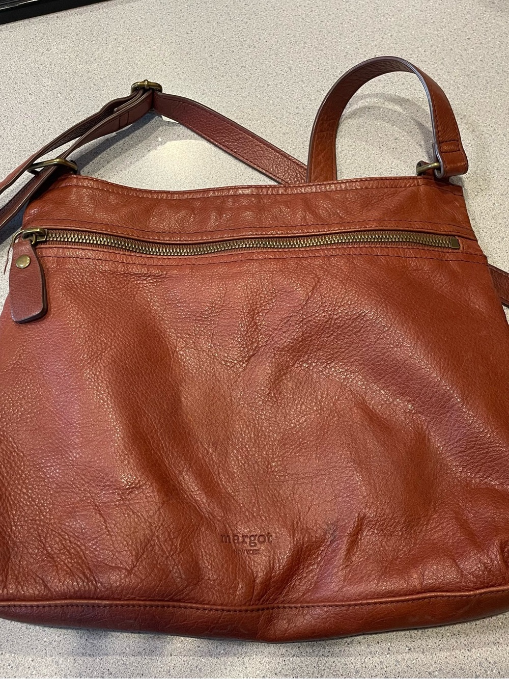 margot Rust Brown Leather Crossbody Bag with Front Zip